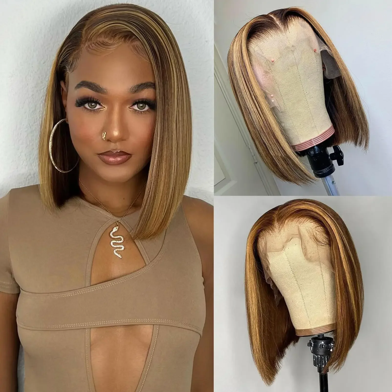 Parrucca Bob Liscia Parrucche Frontali in Pizzo per Capelli Umani per Donne 13X4 HD Parrucca Frontale in Pizzo Trasparente Senza Colla_voghion.com