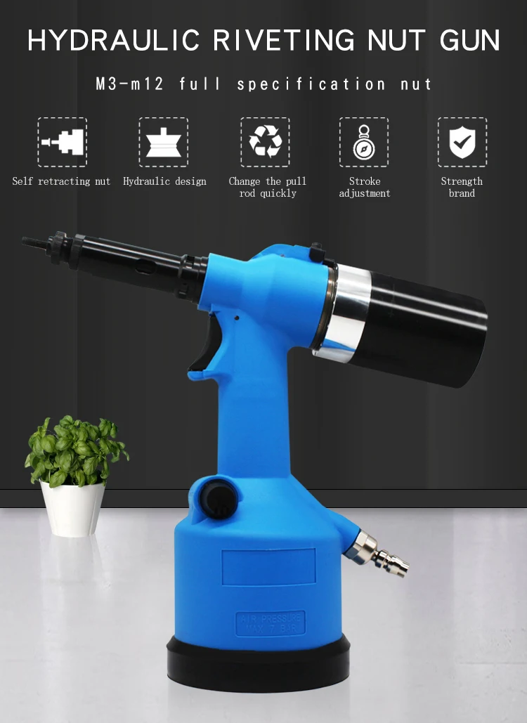 Kiuia Pneumatic Hydraulic Rivet Nut Gun Air Riveter Sturdy Aluminum