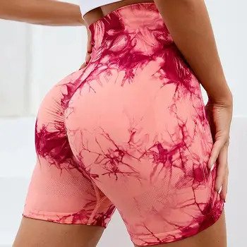 Good quality Women Tie Dye Marble Seamless Gym Butt lift Peach Hip Yoga Fitness Shorts Soft Scrunch butt Yoga Shorts