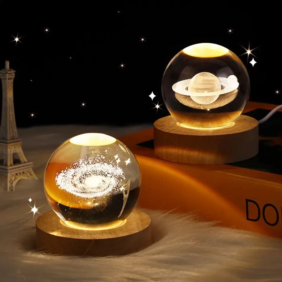 3d Art Crystal Ball Night Lamp Luminous Crystal Ball Decoration Solar System Led Night Lights