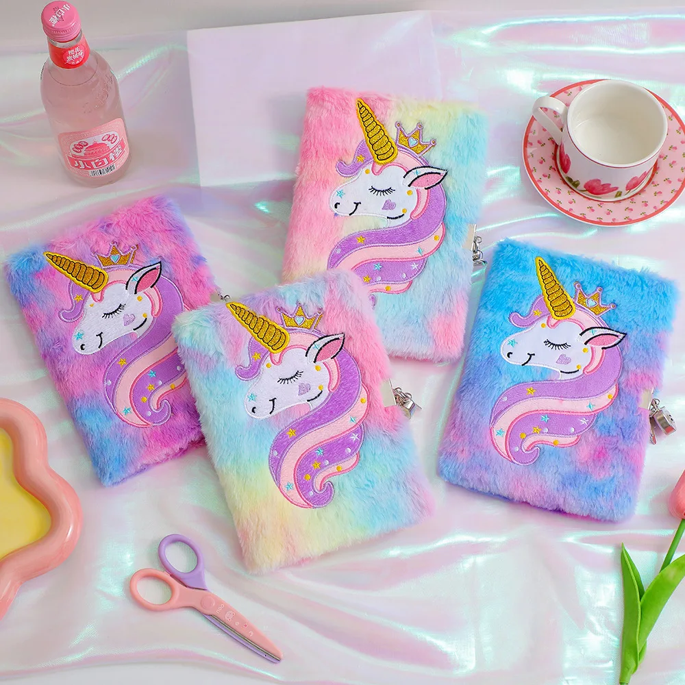 Children's Plush Lockable Diary with unicorn Cartoon Journal Notebook 2024 for Gifts