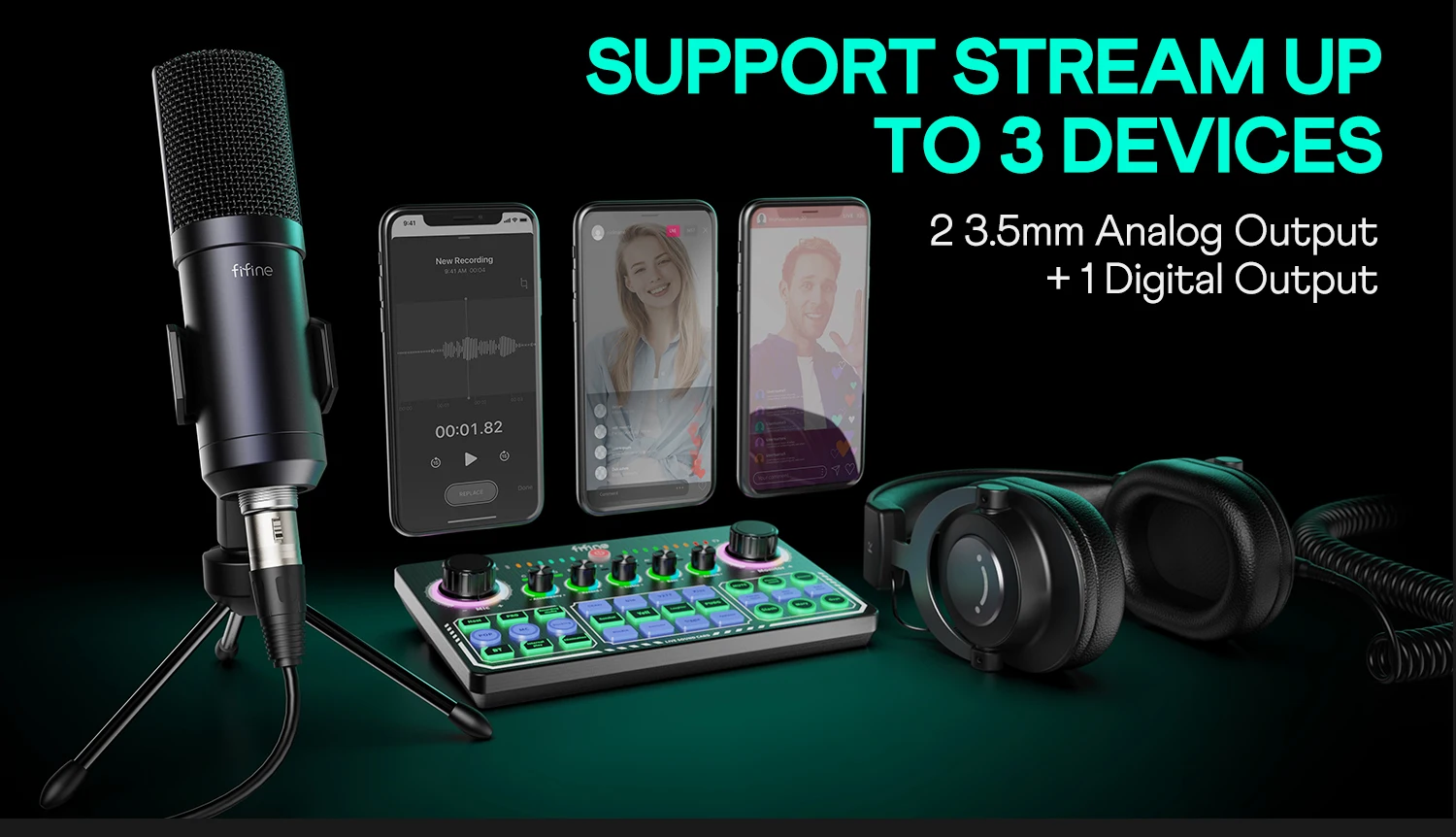 Fifine Podcast Equipment Recording Studio Sound Cards Live Stream