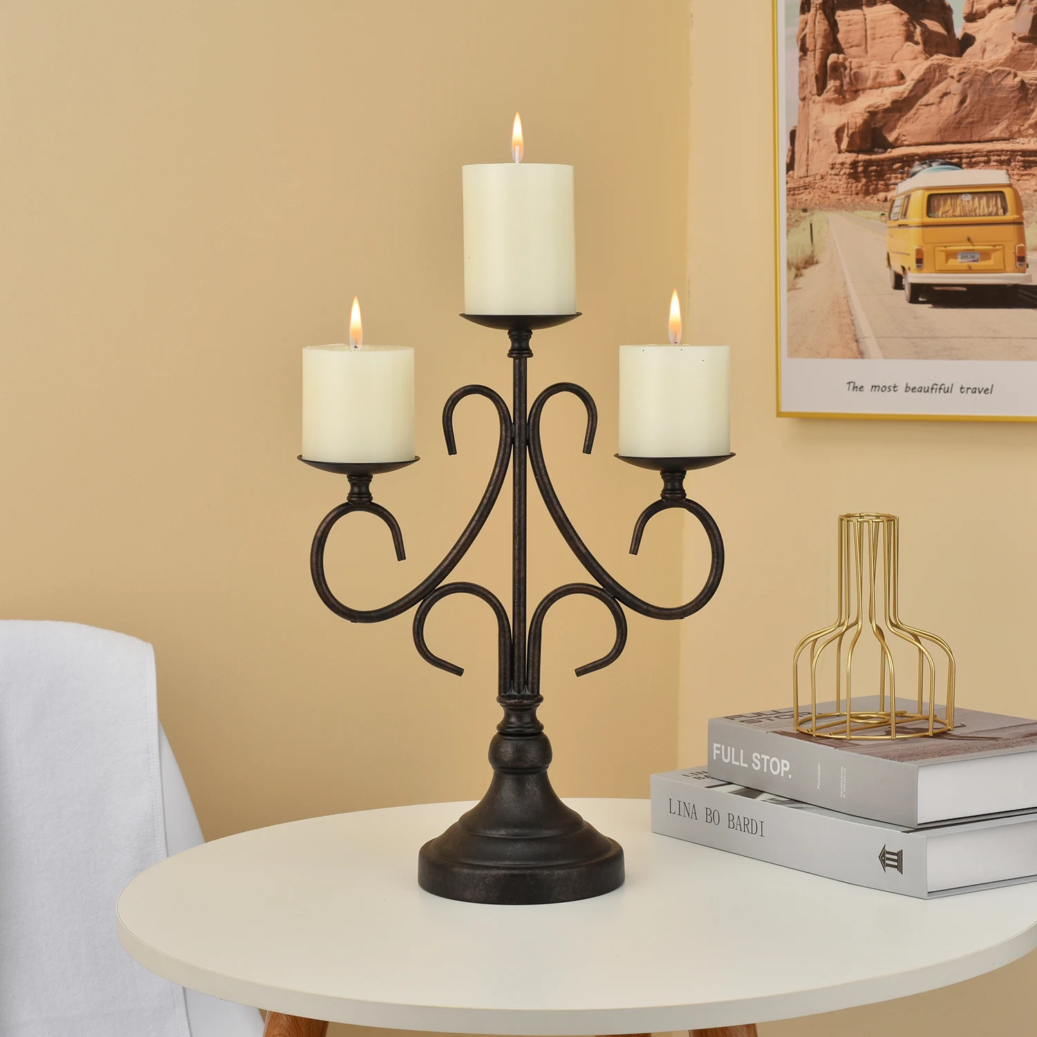 Metal 3 Arms Candlestick Candelabrum 3 Branches Taper Scented Candle Holders Candelabra for Dinner Wedding Home Decoration