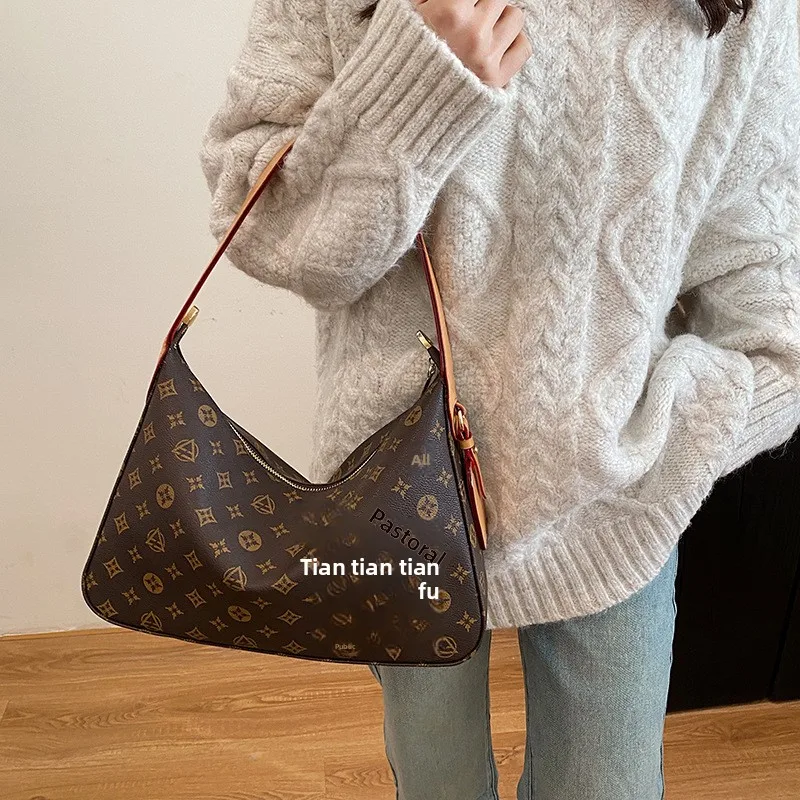 Women’s European-American Vintage Retro Print Tote Bag Zipper Closure Large Capacity Stylish Textured PU Soft Leather Acrylic