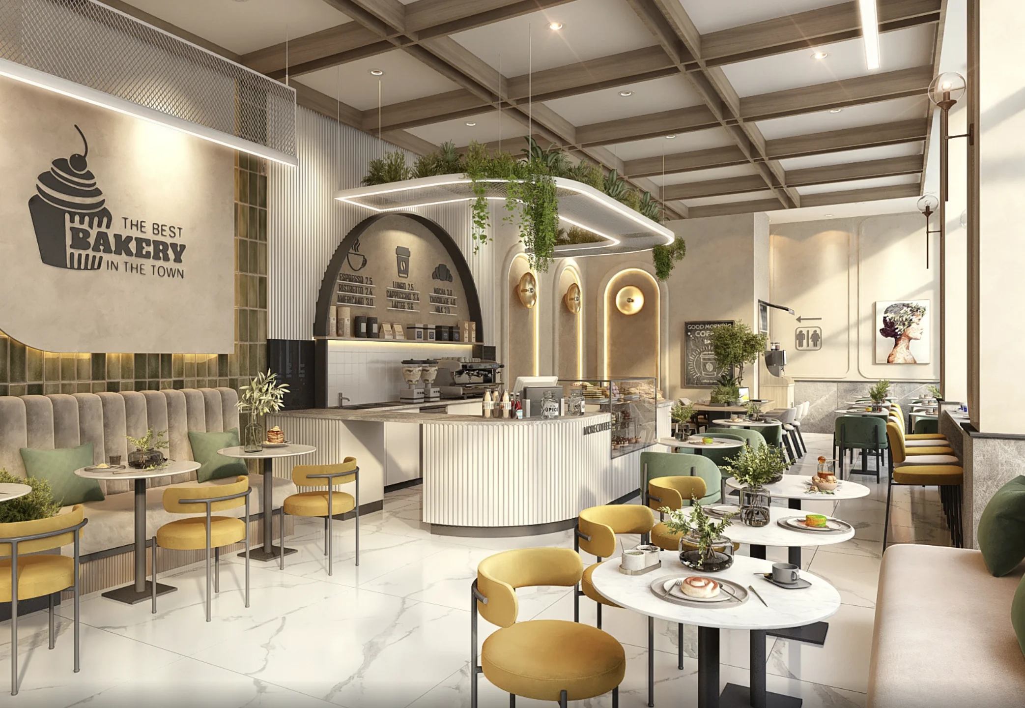 Customized Fixture Trendy Coffee Shop Decoration Coffee Shop Counter Modern Furniture for Bakery Restaurant