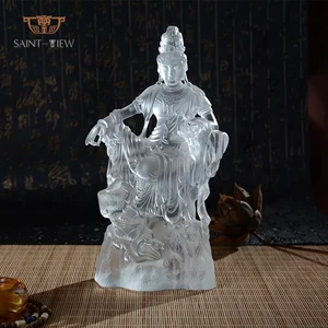 High Quality Liuli Crystal Kwan Yin Sculpture Bodhisattva Religious Guan Yin Buddha Statue