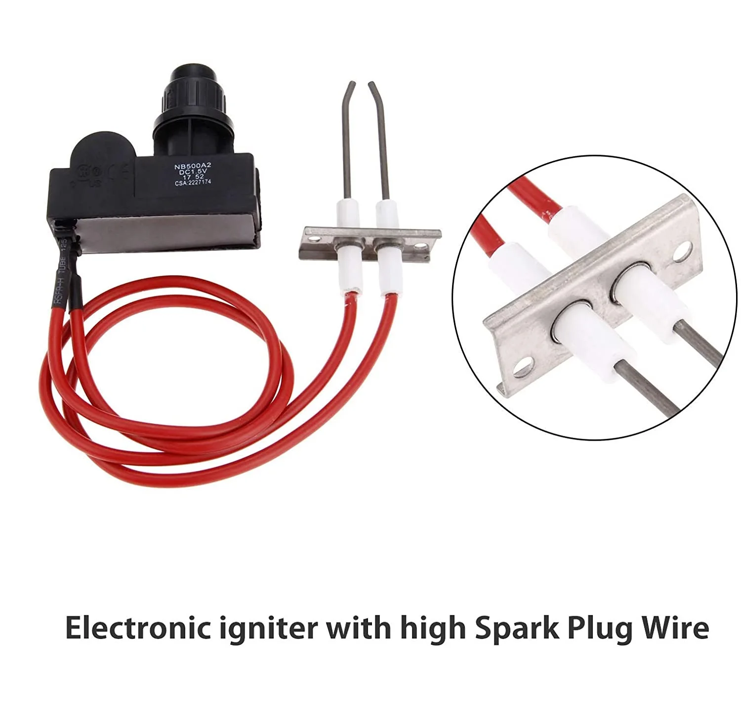 Double Ignition Kit  Electronic Igniter, Propane Gas Grill Igniters  with Double Ignition Electrode, 450 mm High Spark Plug Wire