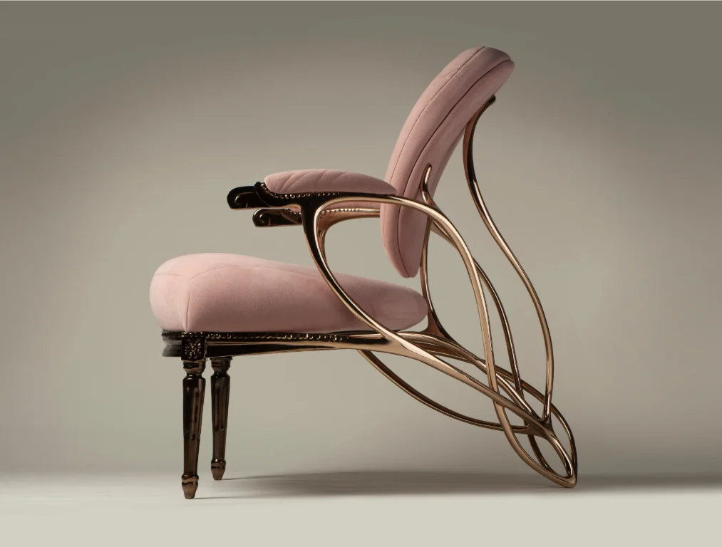Artistic Modern Lounge Butterfly Chair with Velvet Upholstery and Sculptural Gold Metal Frame for Luxury Spaces