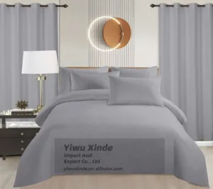 America Market Hot Selling 8pcs King Size Bedding Set Simple Woven Polyester Plain Colors Sheet Sets Curtains