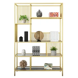 LN-1908 Hot sale cheap price made in Foshan golden metal frame transparent glass creative bookcase for study room office room