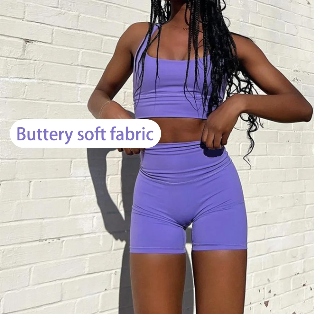 MIQI Summer Fitness High Waist Yoga Wear Suit Sports Biker Cycling Shorts Yoga Set Women