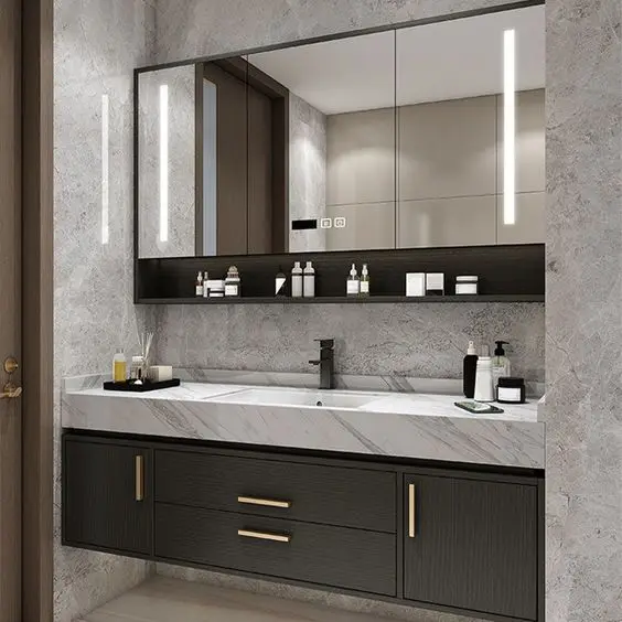 Best Price Custom Vanity Black Cabinet LED Mirror Wall-mounted Bathroom Vanity Hot Sale