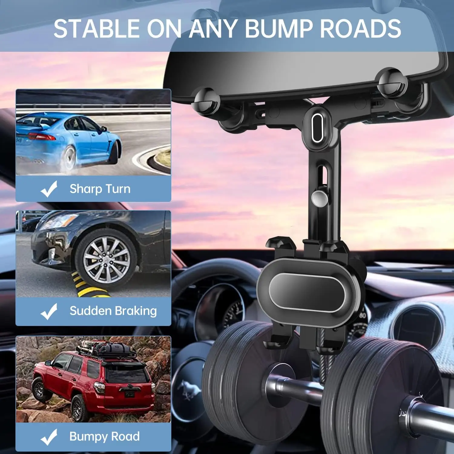 360 Rotating Car Rearview Mirror Phone Holder - Perfect for Kids and Adults - Compatible with Phones and GPS Devices