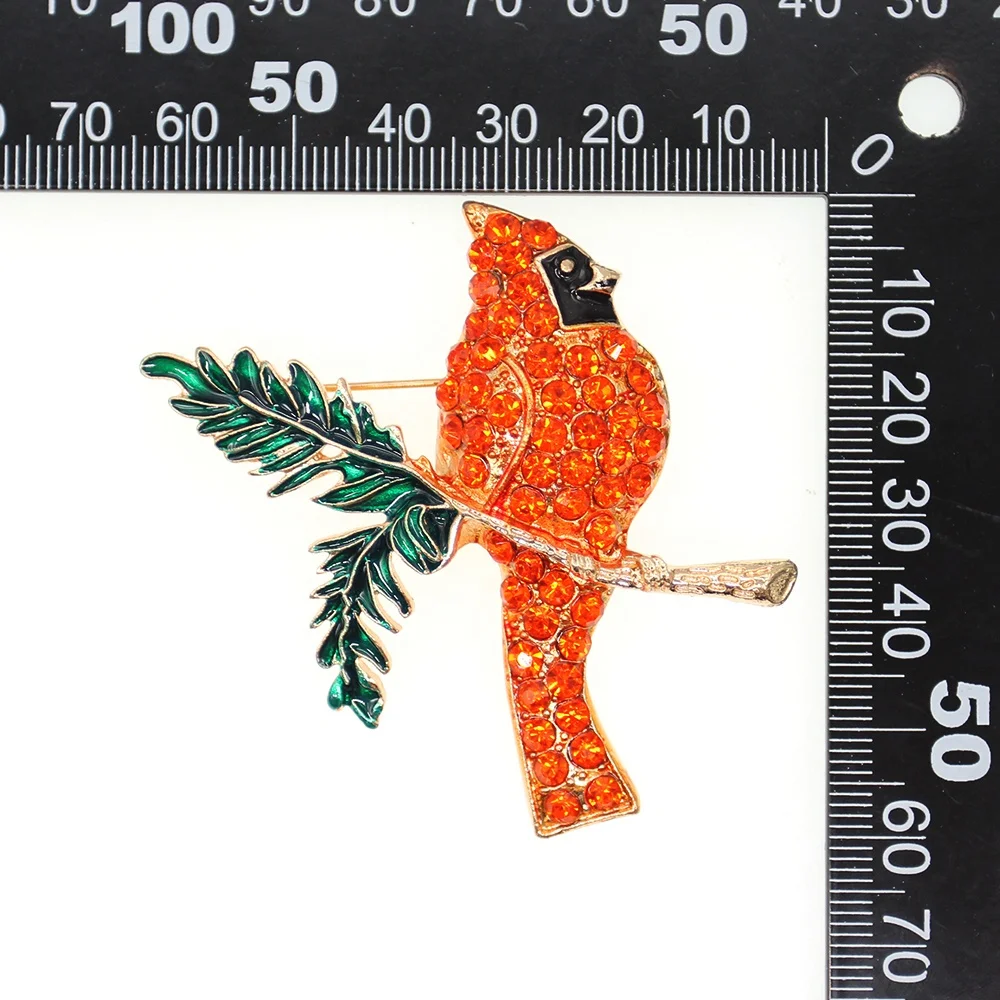 Large Red Cardinal On Poinsettia Brooch Pin – Hand-Painted Crystal Christmas Holiday Brooch, Gift Jewelry