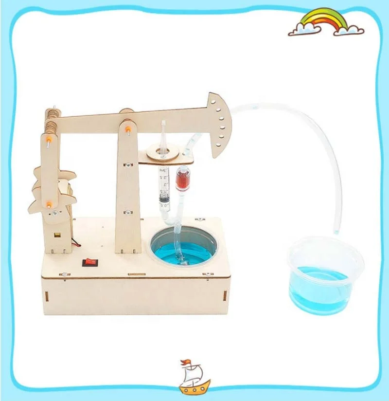 STEM Physics Science DIY Toys Assembly Well Pumping Unit Oil Exploitation Model Wooden Puzzle Teaching Tools Children Student