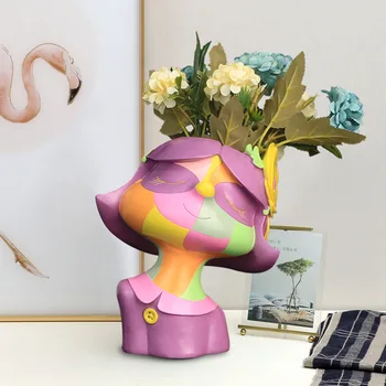 Colorful Resin Girl Flower Pot Home Decoration Urn for Balcony Fairy Themed Succulent Plants Ornament for Outdoor Space