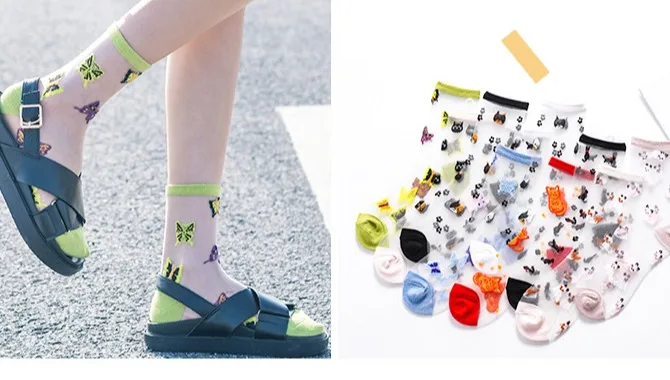 10 Pairs Summer Fashion Ladies Cute Sheer Floral Transparent Nylon Socks For Women Female Ultrathin Korean
