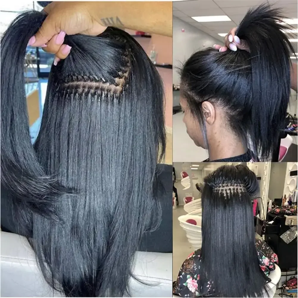 Extensii de păr Micro Ring, păr uman negru natural, cu perle Microlink, buclă dreaptă_voghion.com