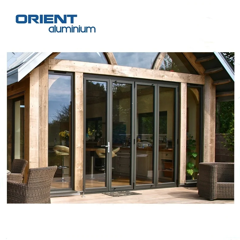 Balcony Aluminum Sliding Doors Glass Aluminum Door Entrance Folding Door Aluminium Bifold Patio With Mosquito Net for Homes