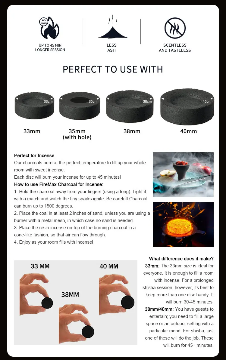 Firemax 100 Natural Fruitwood Coal Shisha Charcoal For Chicha Hookah