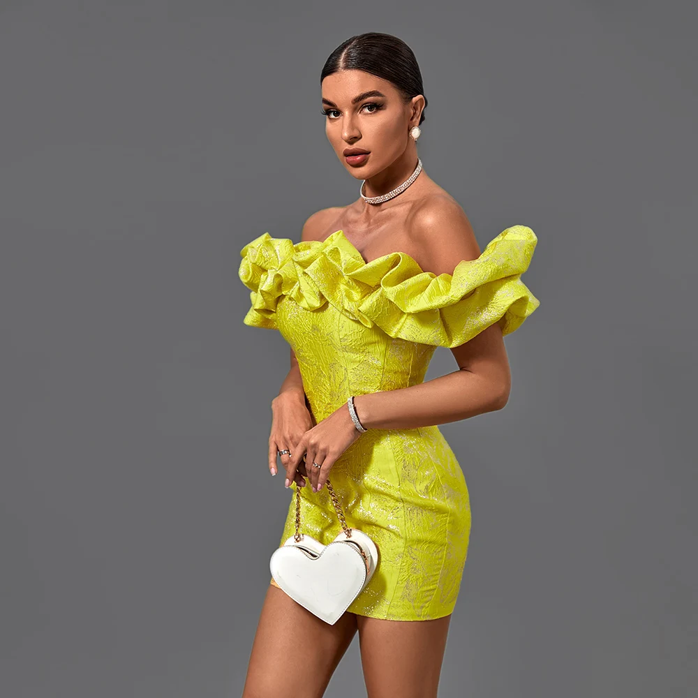 New Arrivals Jacquard Off The Shoulder Double Layer Ruffled Dress Women Party Classy High Waist Bodycon Mini Summer Dress New Arrivals Jacquard Off The Shoulder Double Layer Ruffled Dress Women Party Classy High Waist Bodycon Mini Summer Dress
