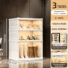 Meuble à chaussures pliant 1 haut 2 bas - blanc