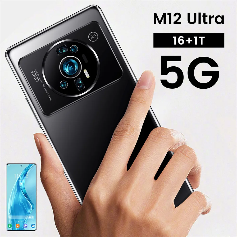 Smartphone m12 mi12 ultra 5g desbloqueado, celular com tela cheia de 7.2  polegadas 16 + 512gb, android, identificação facial