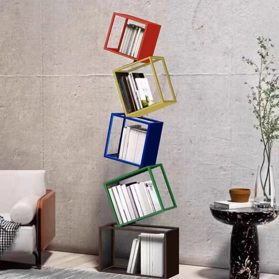 Nordic Creative Multi-Layer Bookshelf Metal Display Rack for Home Furniture for Living Room and Bedroom Apartment Use