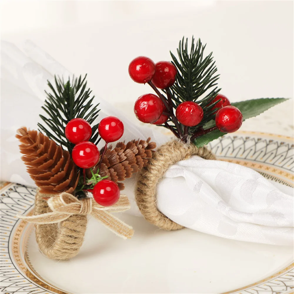 Highend Table Decoration with Pine needles For Wedding Dinner napkin rings natural, napkin holder ring, ring napkin Christmas