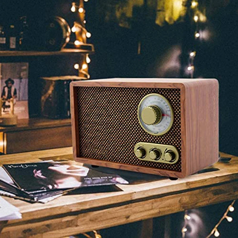 FM AM Radio Retro Wood Radio Play Mp3 and Antenna Built in Speaker for Kitchen Living Room