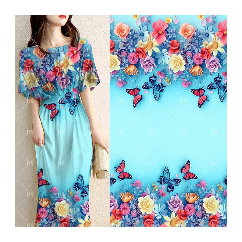 100% Rayon Challis 3D Digital Printed Woven Spun Viscose Fabric for Ladies Shirts Skirts Dresses