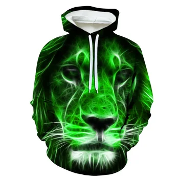 deep size men women green lion 3D printing hoodies 3d print pull over hoodies baseball shirt