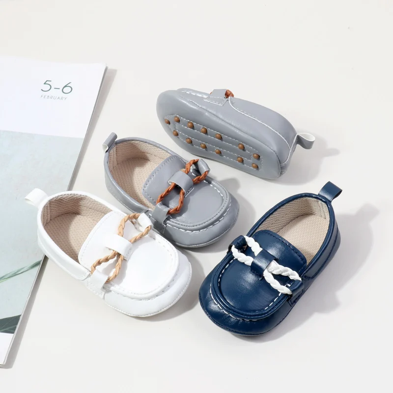 New Arrival Anti-Slip Soft PU Baby Dress Shoes with Flat Outsole Breathable Slip-On Loafers for Boys BBW3229