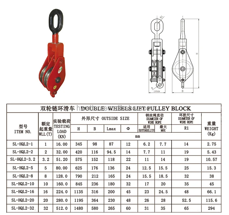 Heavy Duty Double Sheave Pulley Block Multi Sheave Snatch Block Crane Pulely Block With Hook