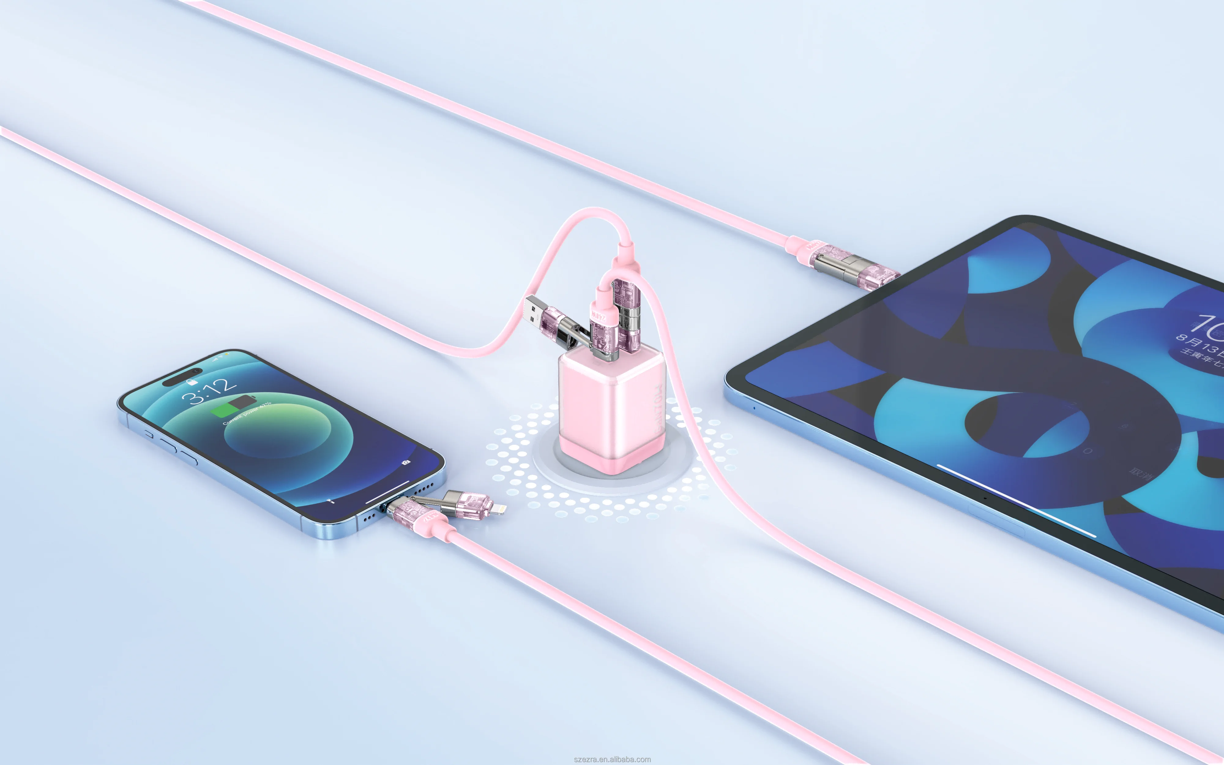 70W GaN Charger + 4-in-1 Cable Combo European Plug Zinc Alloy USB Type-C PD Fast Charging Set Mobile Phone Laptop Smart Watch