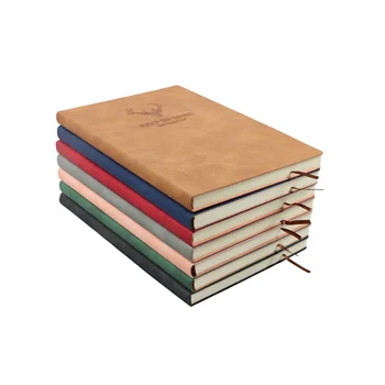Strap Color Notebook with The Bookmark Rope Folder Reminder A5 Hard Leather Gift Paper Material Notepad Leather Cover Journal