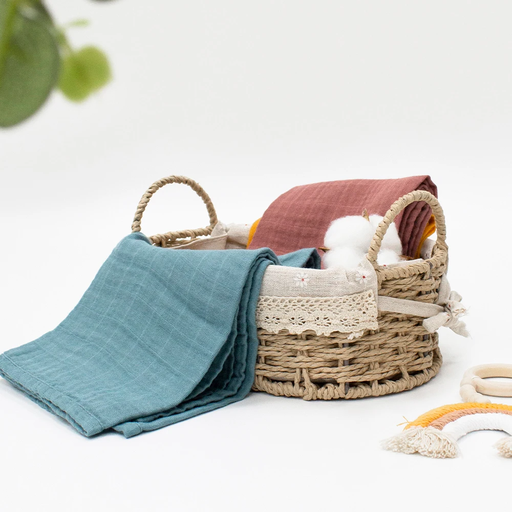 Wholesale New Solid Color Bamboo Cotton Infant Baby Muslin Squares Swaddle Receiving Wrap