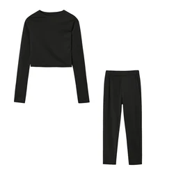 Осенняя новинка, Женская однотонная домашняя одежда для самостоятельного культивирования, вязаный спортивный костюм с высоким воротником и длинными рукавами, облегающий костюм