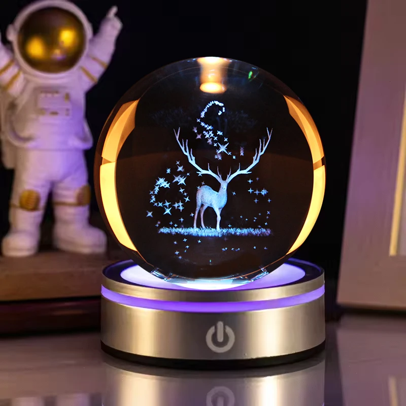 SMALL BRIDGE CRYSTAL 3D Laser Carved Clear K9 Crystal Glass Ball Feng Shui Style LED Base for Wedding Love Souvenirs Gift