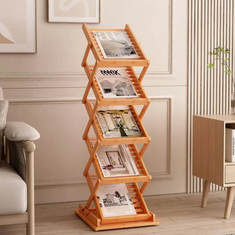 A4 Size Foldable Bamboo Magazine Rack - Perfect for Trade Show