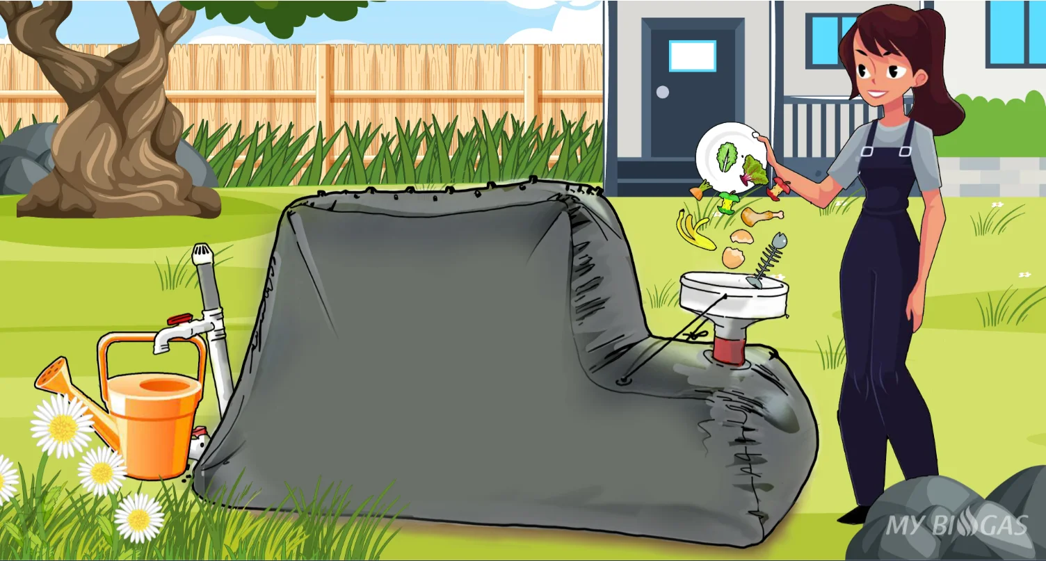 Turtle Biogas Portable Mini Home Energy System 3.0m3 Biodigestor Biodigester with Balloon Bag Tank and Sludge Digester