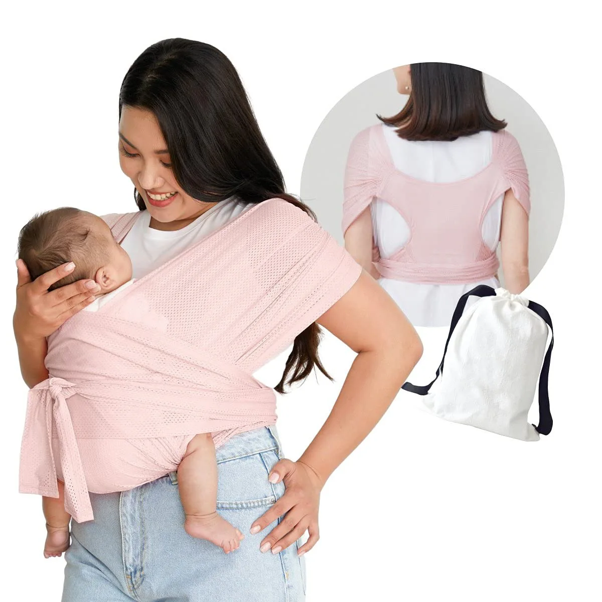 New Custom logo Solid Color Comfortable Breathable Adjustable Mesh Baby Sling Wrap Carrier for Summer