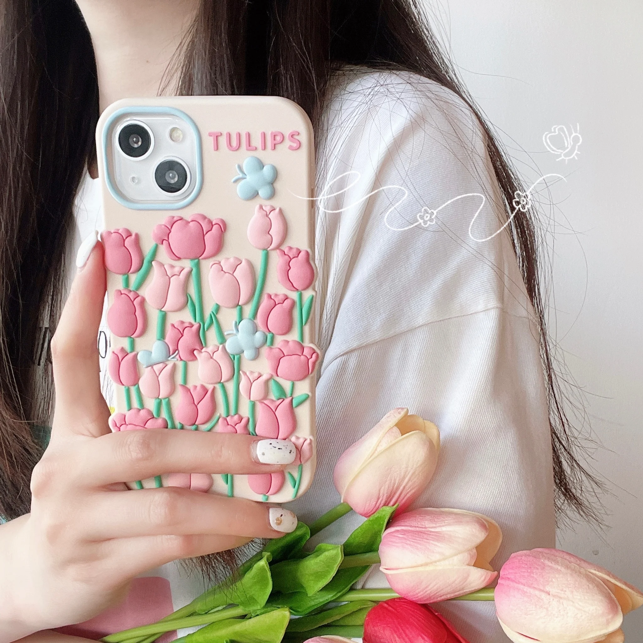 Korean Aesthetic INS Flower Tulip Phone Case For iPhone 14 13 11