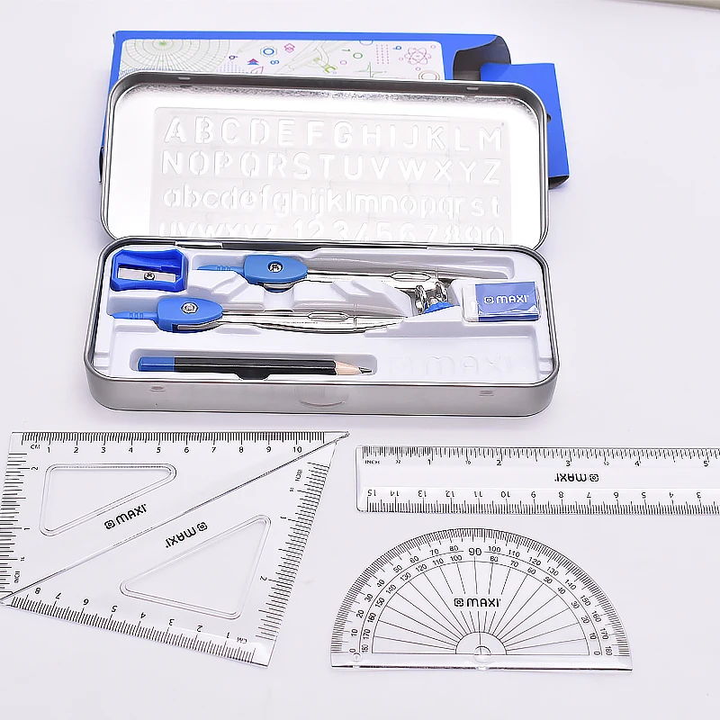 Maths Set Stationary Set & Carry Case  RULER PROTRACTOR COMPASS BACK TO SCHOOL 
