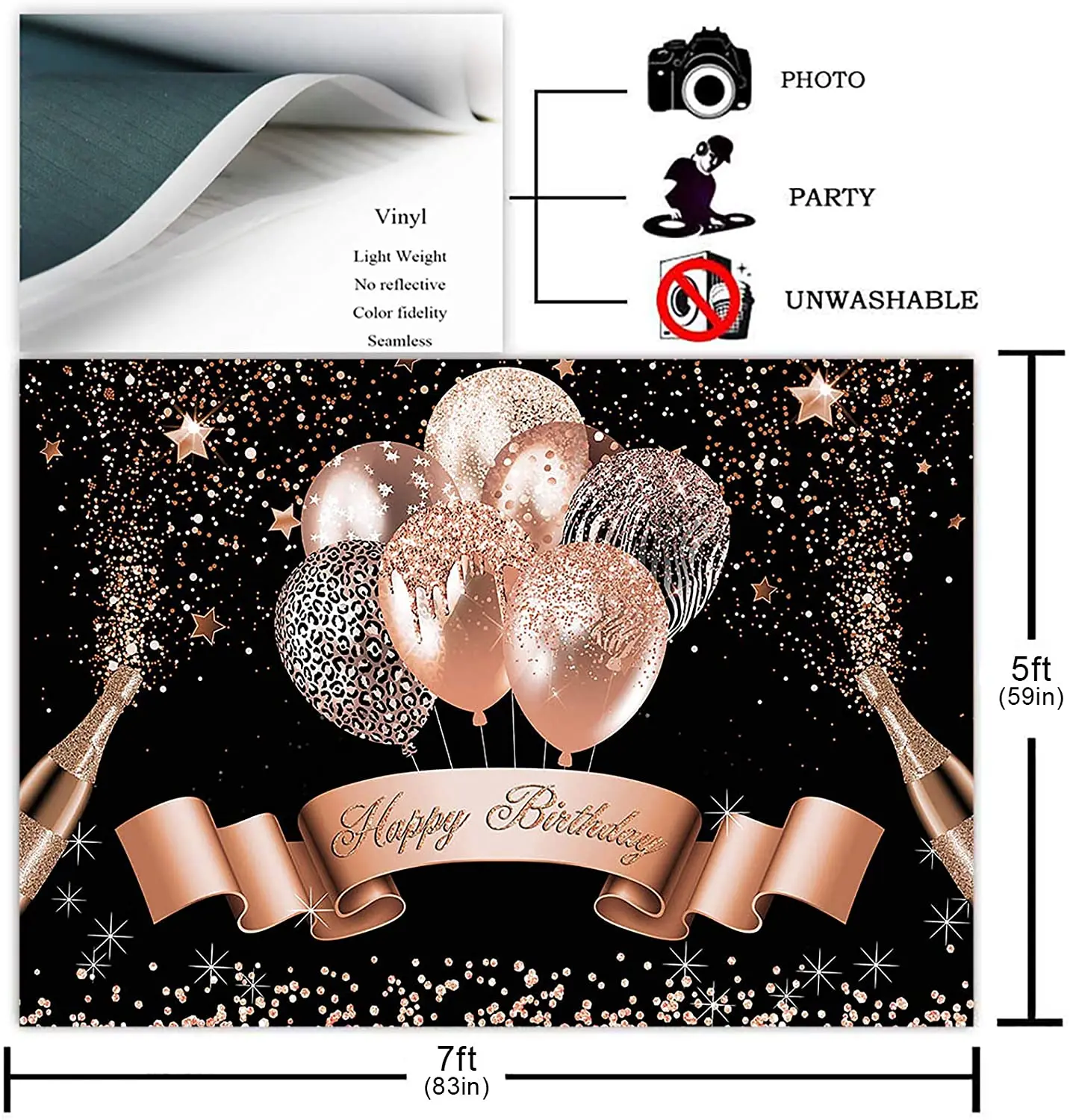 Glitter Balloon Birthday Backdrop Girls Women Happy Birthday Party Banner  Photography Background Black Silver Rose Golden - Buy Glitter Balloon  Birthday Backdrop,Happy Birthday Party Banner,Photography Background  Product on 