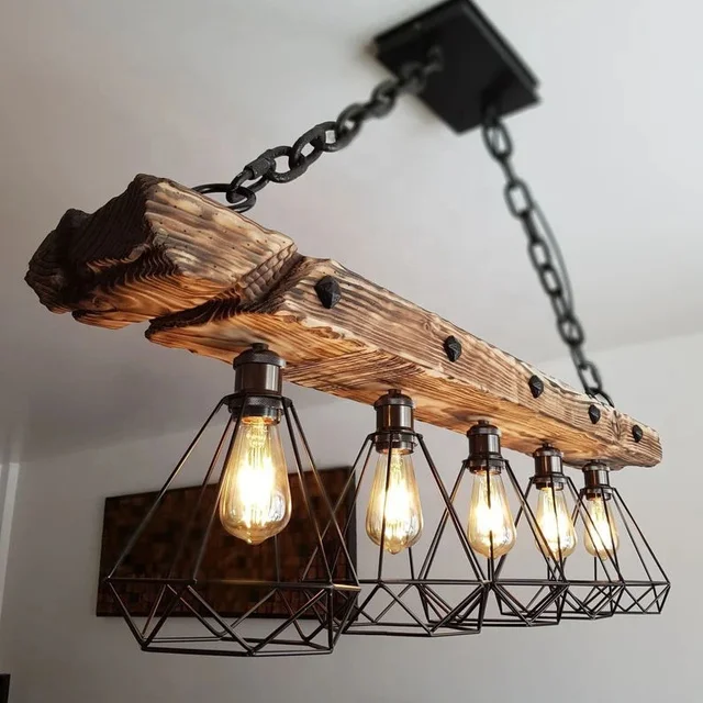 Industrial Style Wooden Beam Chandelier Bulb LED Filament Bulb