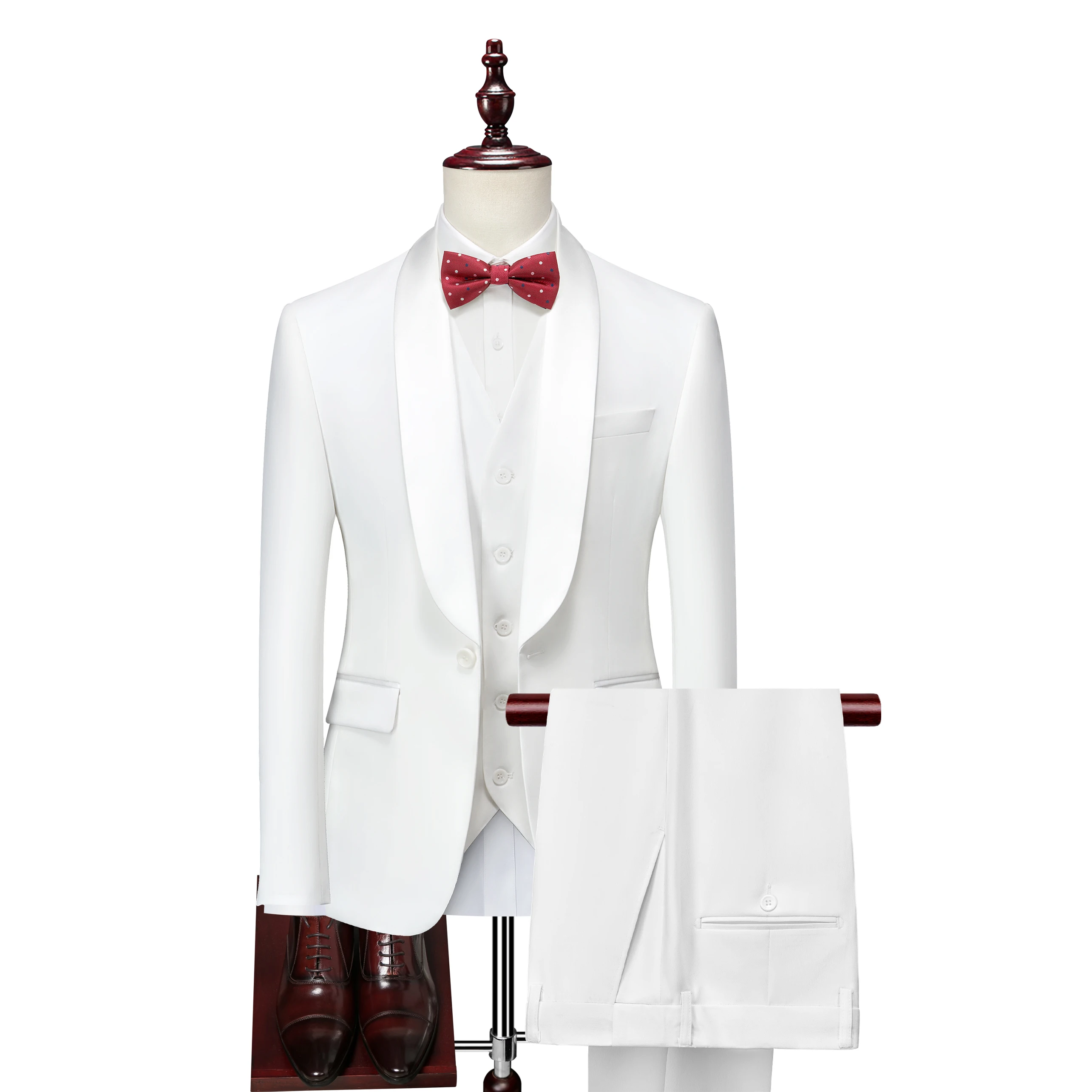 Made Formal Dresses White Shawl Lapel Men Suit 3 Piece Set Men Wedding Suits Groom Wedding Tuxedo Suit for Men
