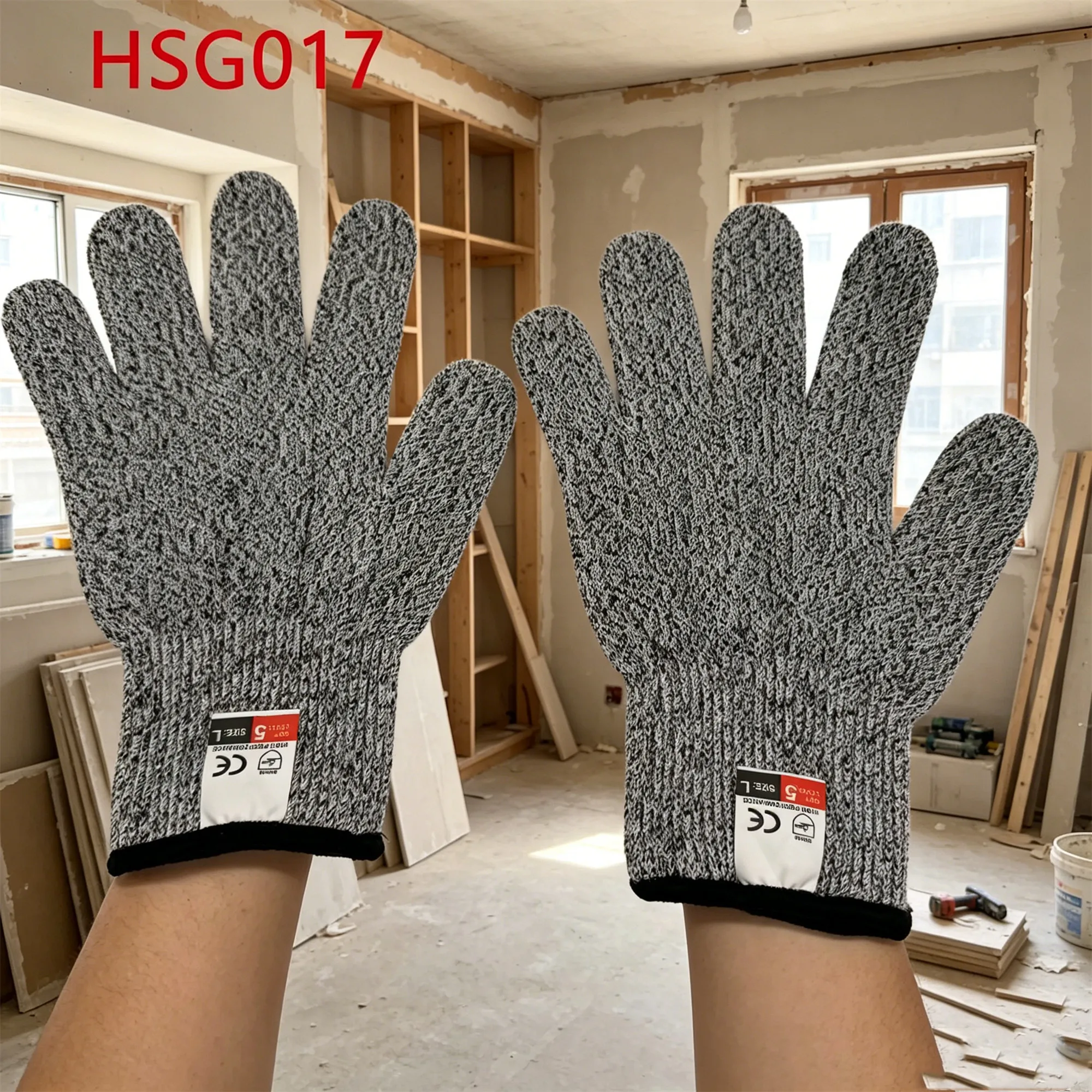 ZYF, Guantes de seguridad grises tejidos con fibra HPPE y función práctica; guantes para operación de maquinaria pesada; refuerzo en la palma para trabajos exigentes; HSG017