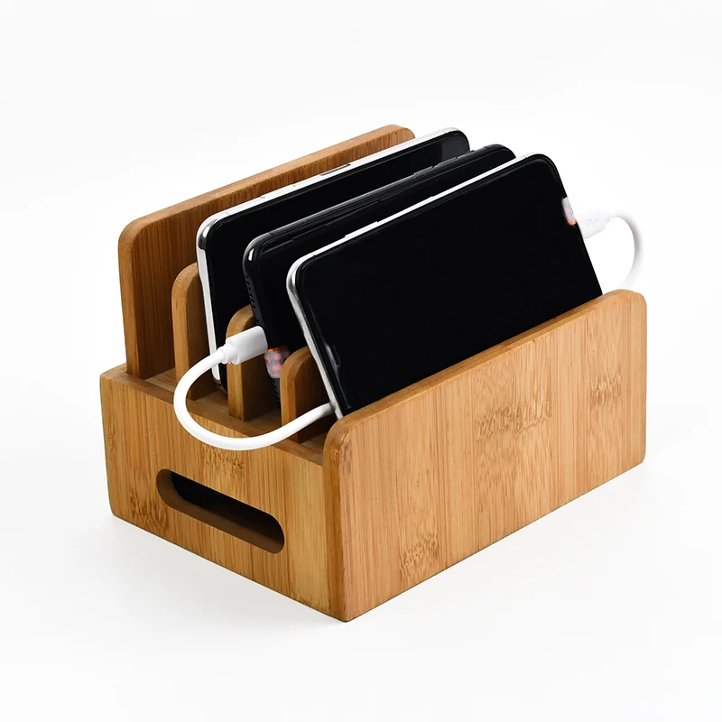 WDF Factory Wholesale mobile phone bamboo charging dock stand station phone organizer stand holder bamboo charging station supplier