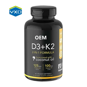 OEM  Vitamin D3 K2 Capsules Formulated with Vitamin K2 as MK-7 Support Heart Bones and Muscle